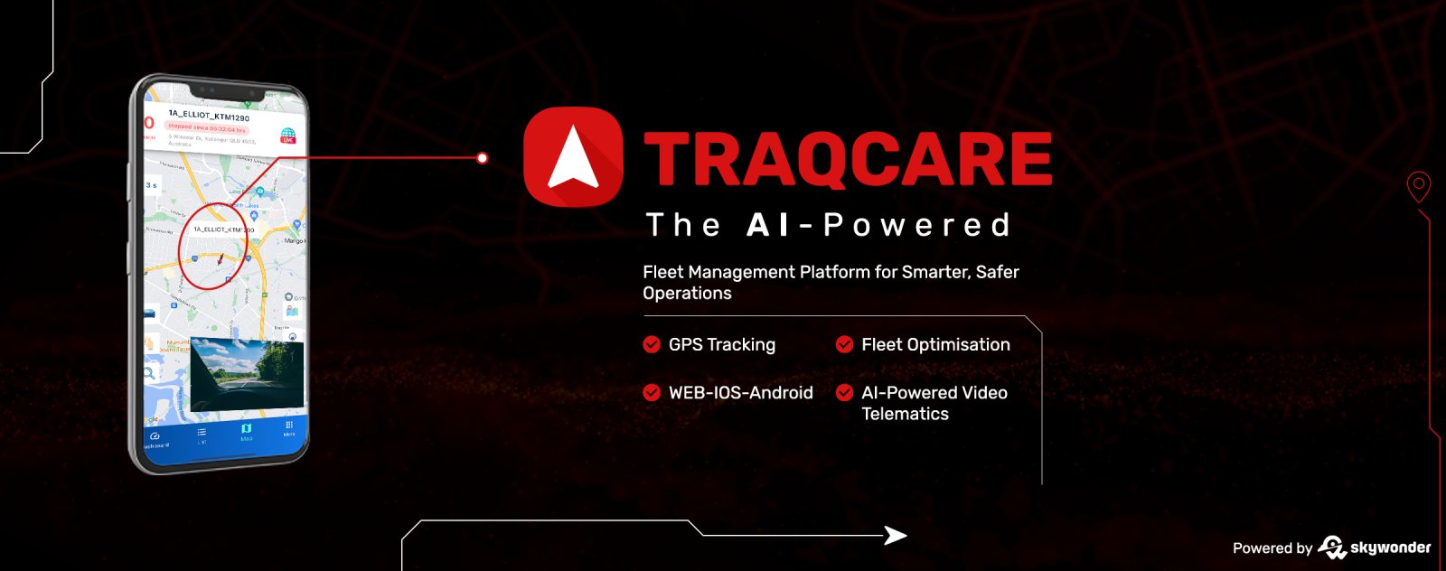 The Traqcare app showing live vehicle tracking